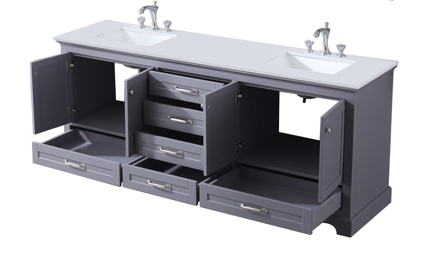 Dukes 80" Dark Grey Double Vanity, White Quartz Top, White Square Sinks and no Mirror