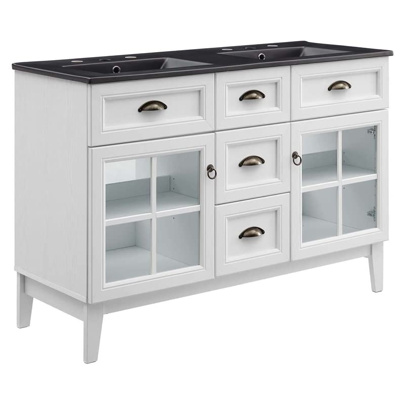 Modway Isle 48" Bathroom Vanity with Dual Sinks in White Black