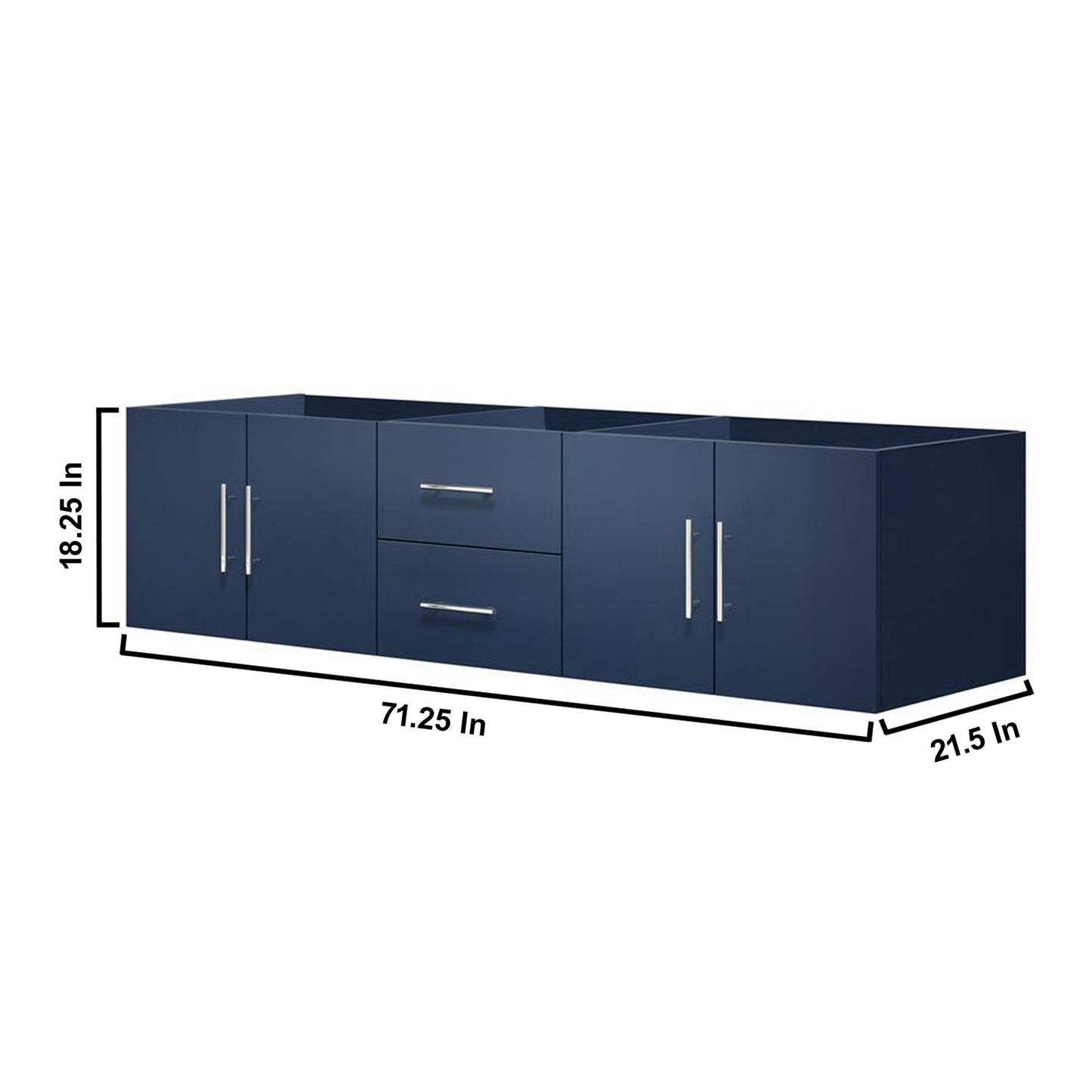 Geneva 72" Navy Blue Double Vanity, no Top and 30" LED Mirrors