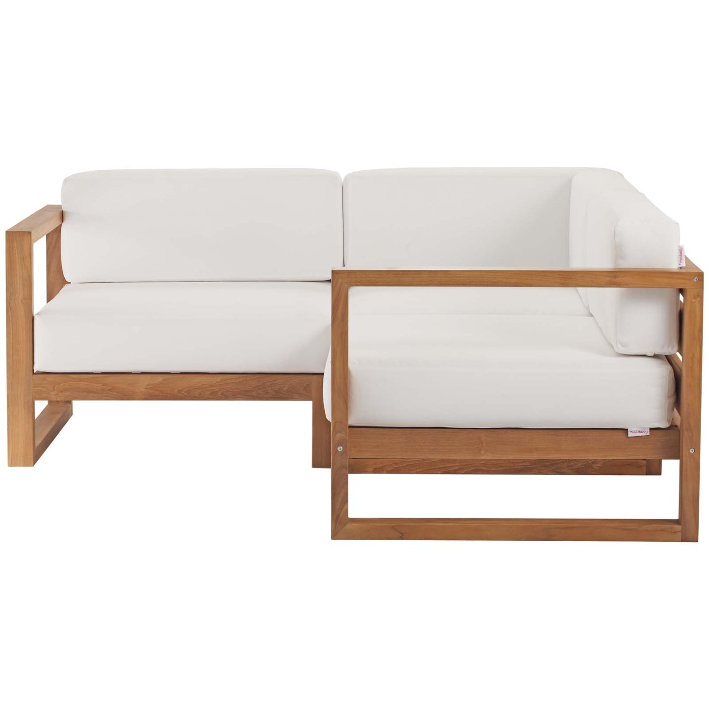 Modway EEI-4255-NAT-WHI-SET Upland Patio Teak Wood 3-Piece Sectional Sofa Set, Natural White