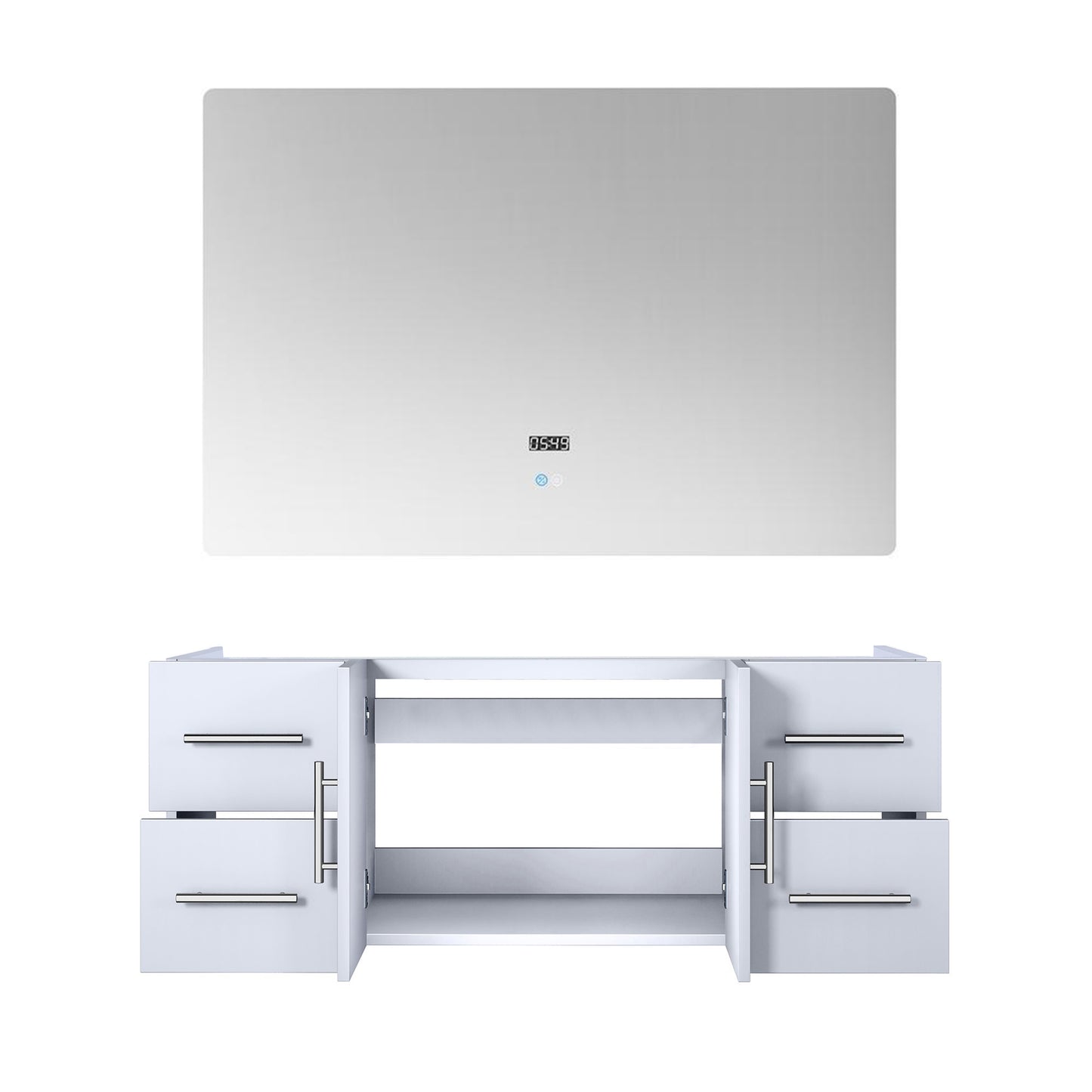 Geneva 48" Glossy White Single Vanity, no Top and 48" LED Mirror