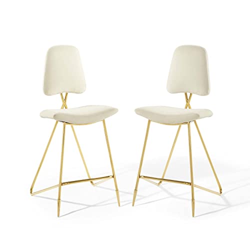 Modway Ponder Bar Stool Performance Velvet Set of 2 in Ivory
