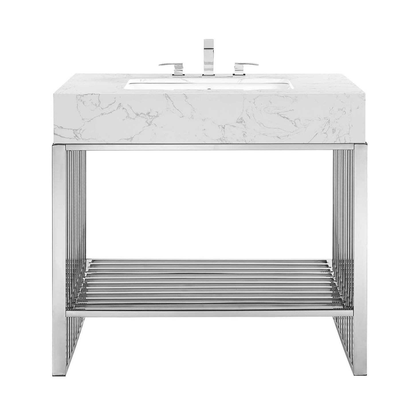 Modway Gridiron 36" Bathroom Vanity in White Silver Cabinet