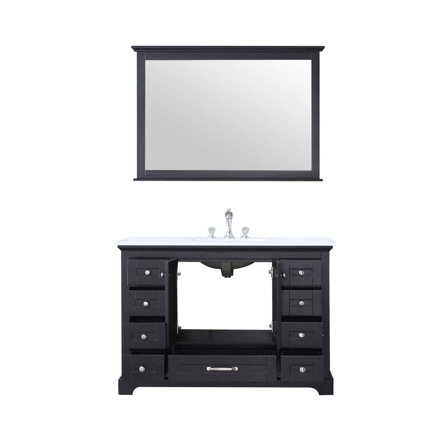 Dukes 48" Espresso Single Vanity, White Quartz Top, White Square Sink and 46" Mirror w/ Faucet