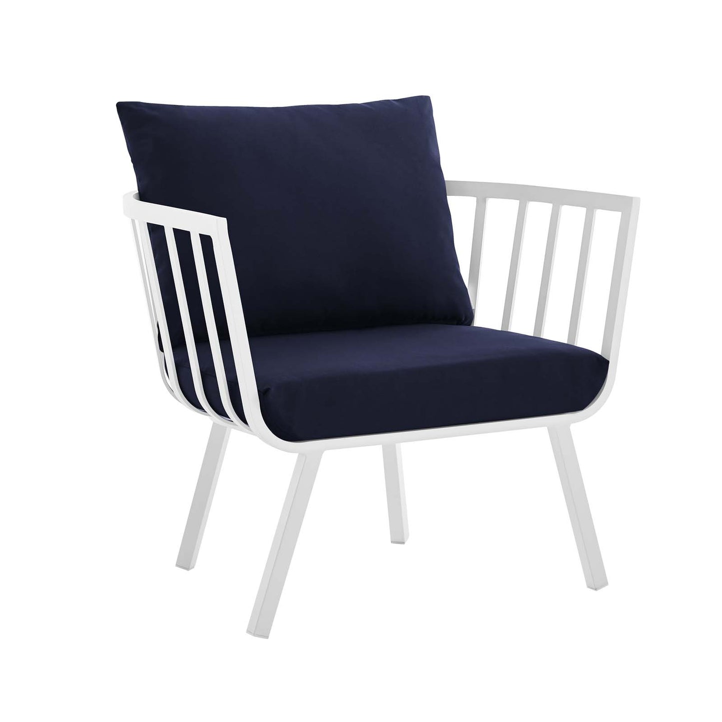 Modway Riverside Aluminum Patio Armchair in White and Navy (Set of 2)