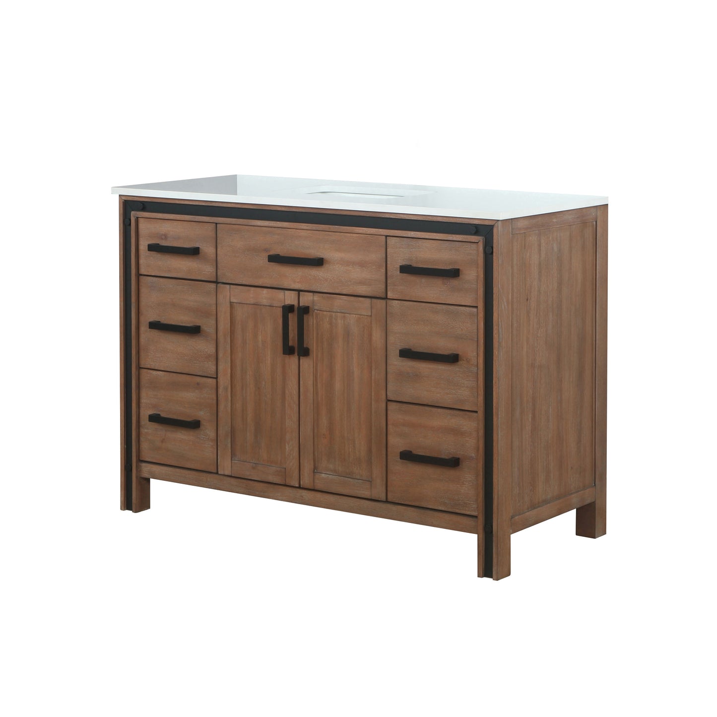 Ziva 48" Rustic Barnwood Single Vanity, Cultured Marble Top, White Square Sink and no Mirror