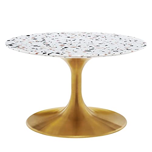 Modway Gold and White Lippa Round Terrazzo Coffee Table EEI-5711-GLD-WHI