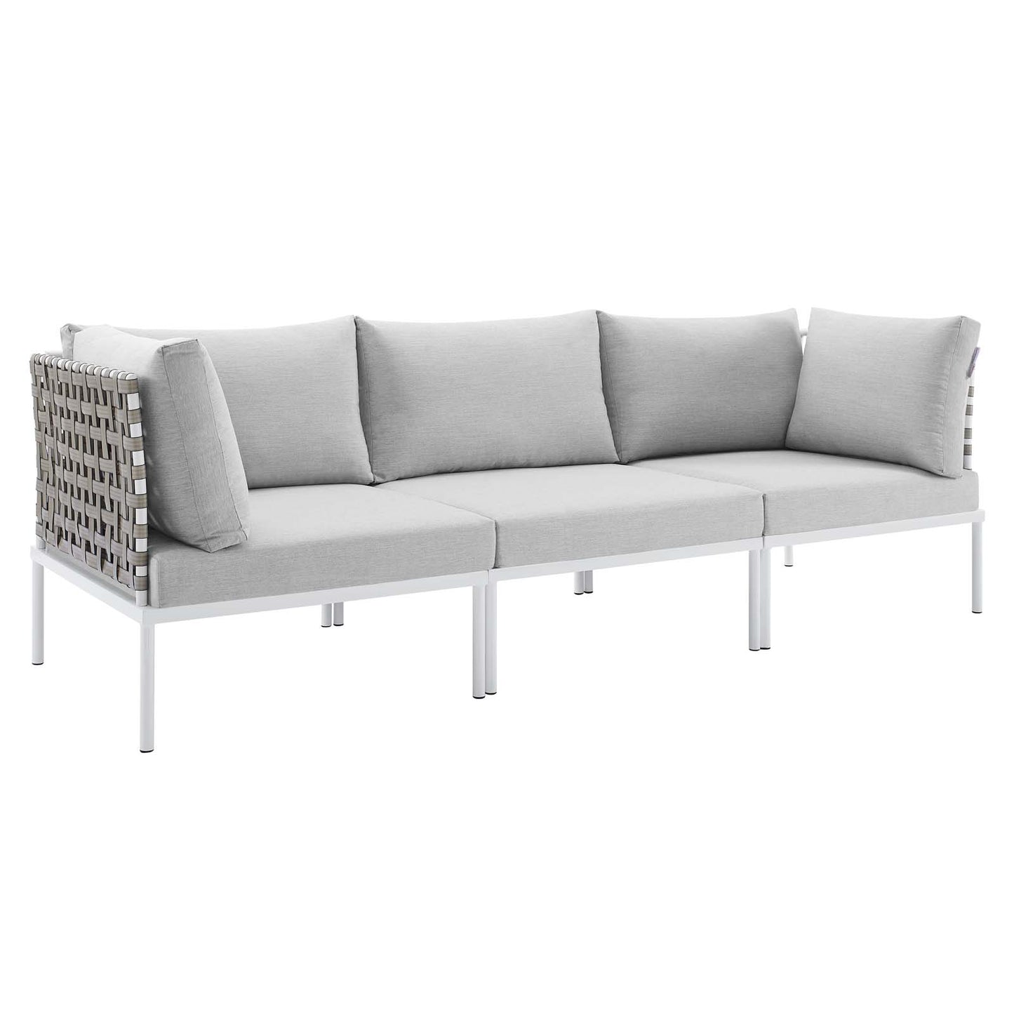 Modway EEI-4966-TAN-GRY Harmony Sunbrella Basket Weave Tan Gray Outdoor Patio Aluminum Sofa