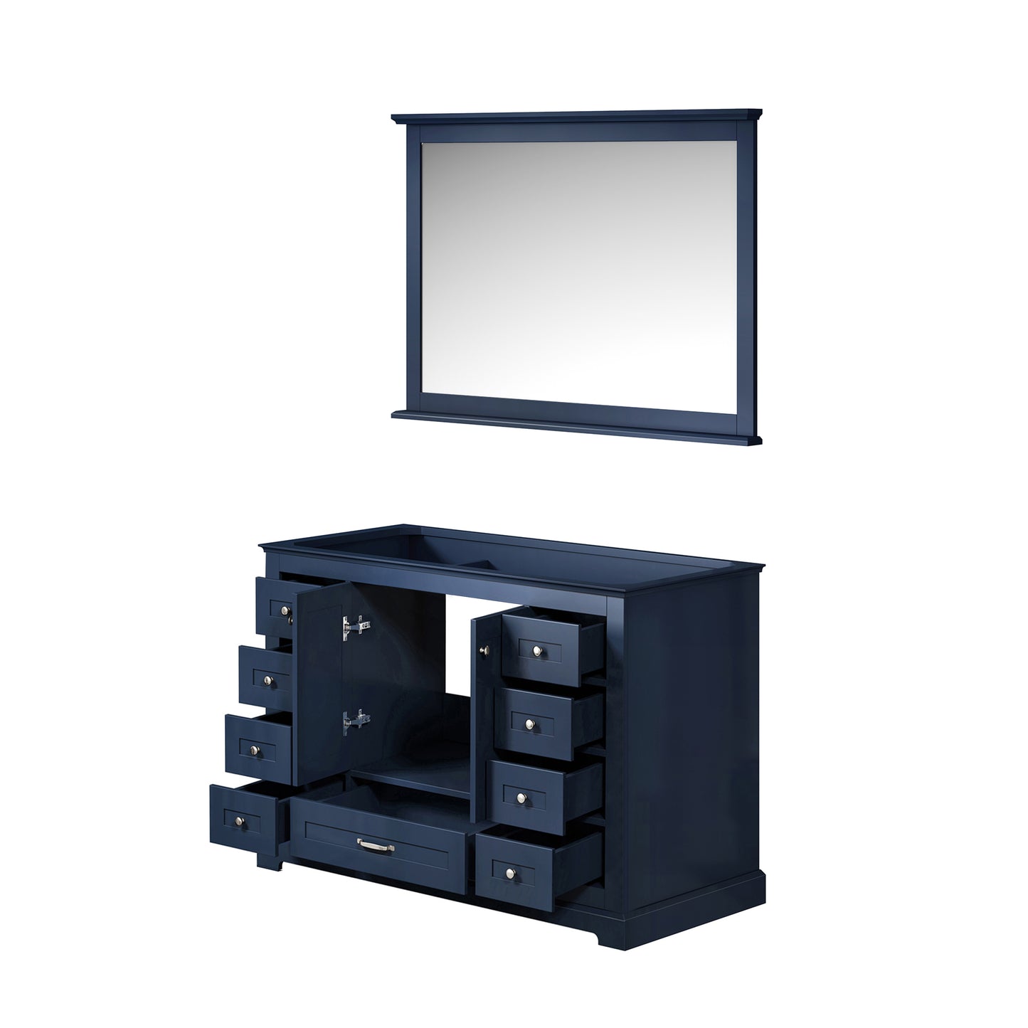 Dukes 48" Navy Blue Single Vanity, no Top and 46" Mirror