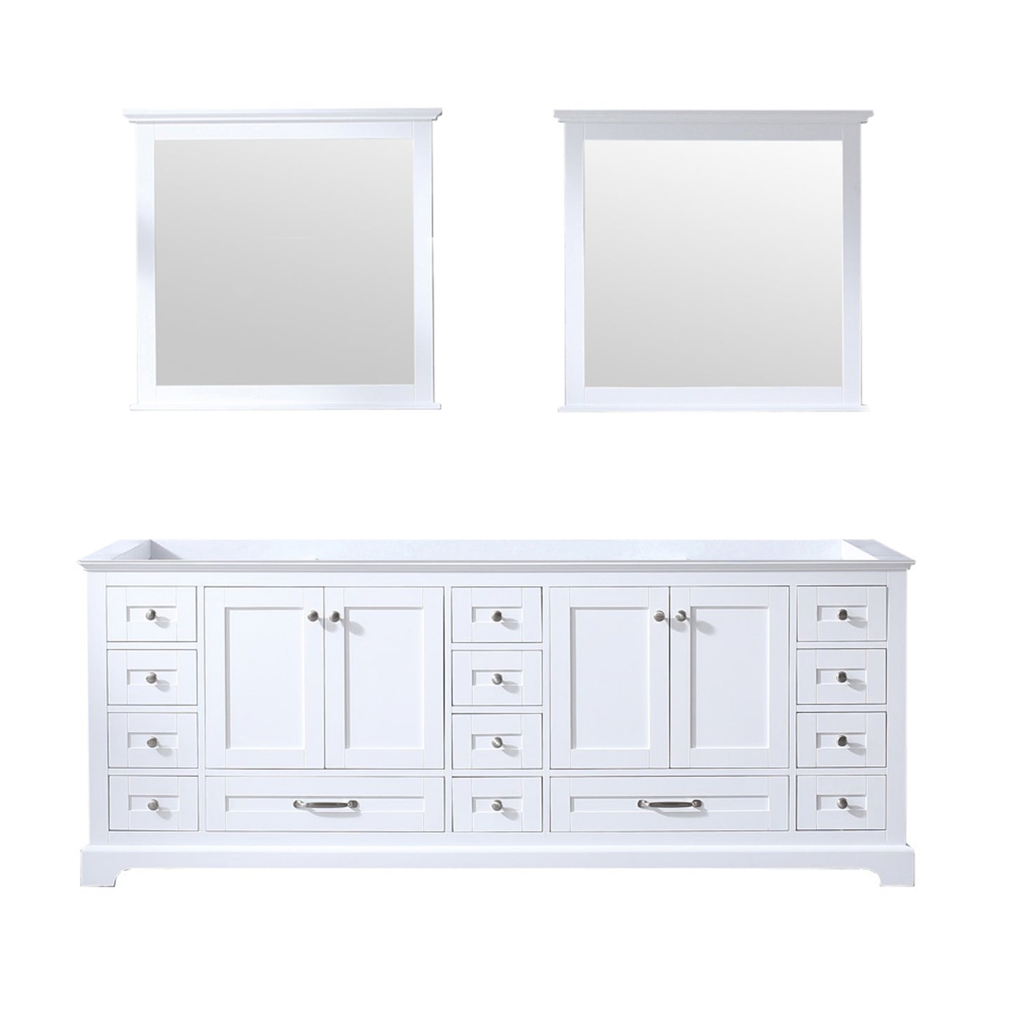 Dukes 84" White Double Vanity, no Top and 34" Mirrors