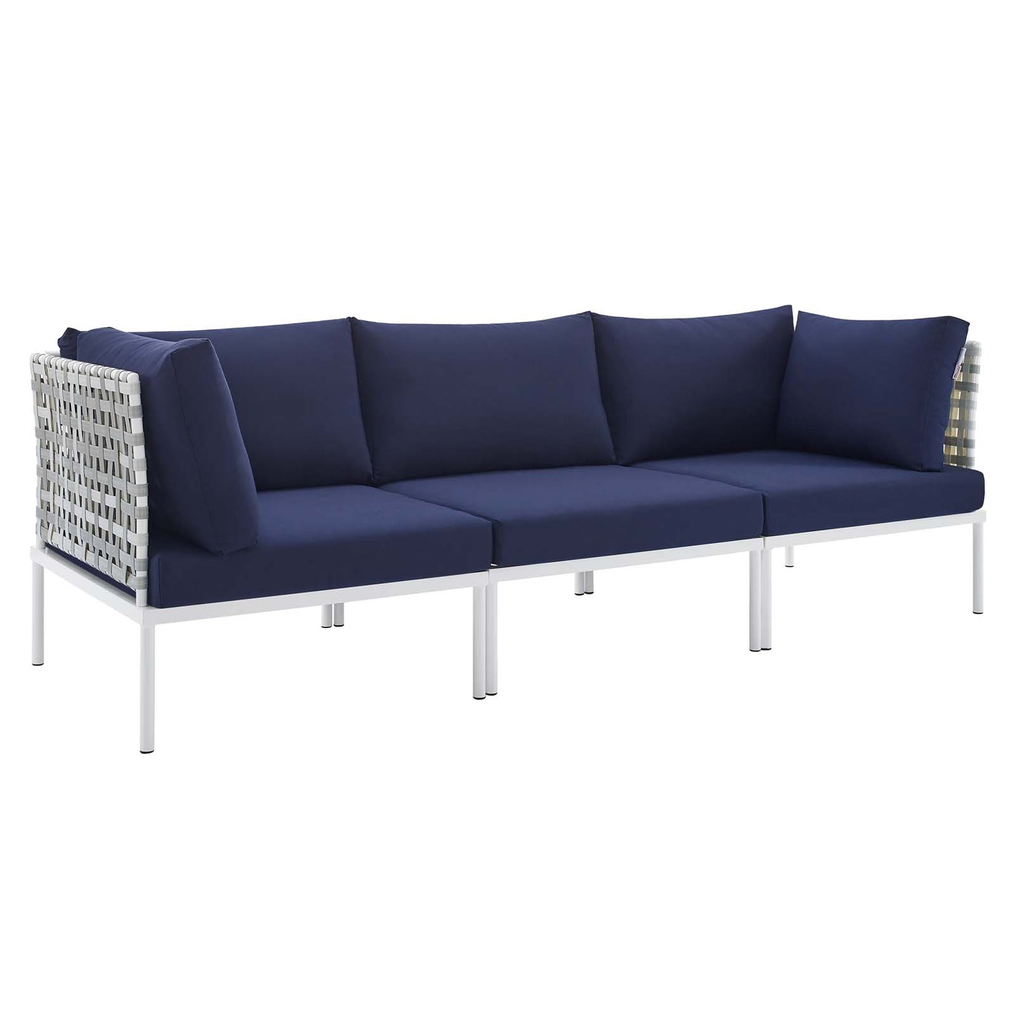 Modway EEI-4965-TAU-NAV Harmony Sunbrella Basket Weave Taupe Navy Outdoor Patio Aluminum Sofa