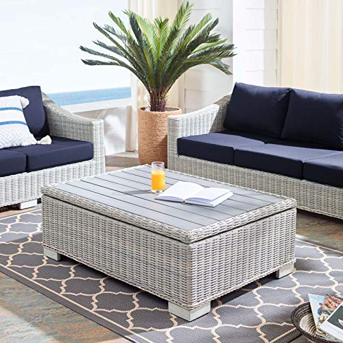 Modway EEI-3982-LGR Conway Outdoor Patio Wicker Rattan Coffee Table, Light Gray