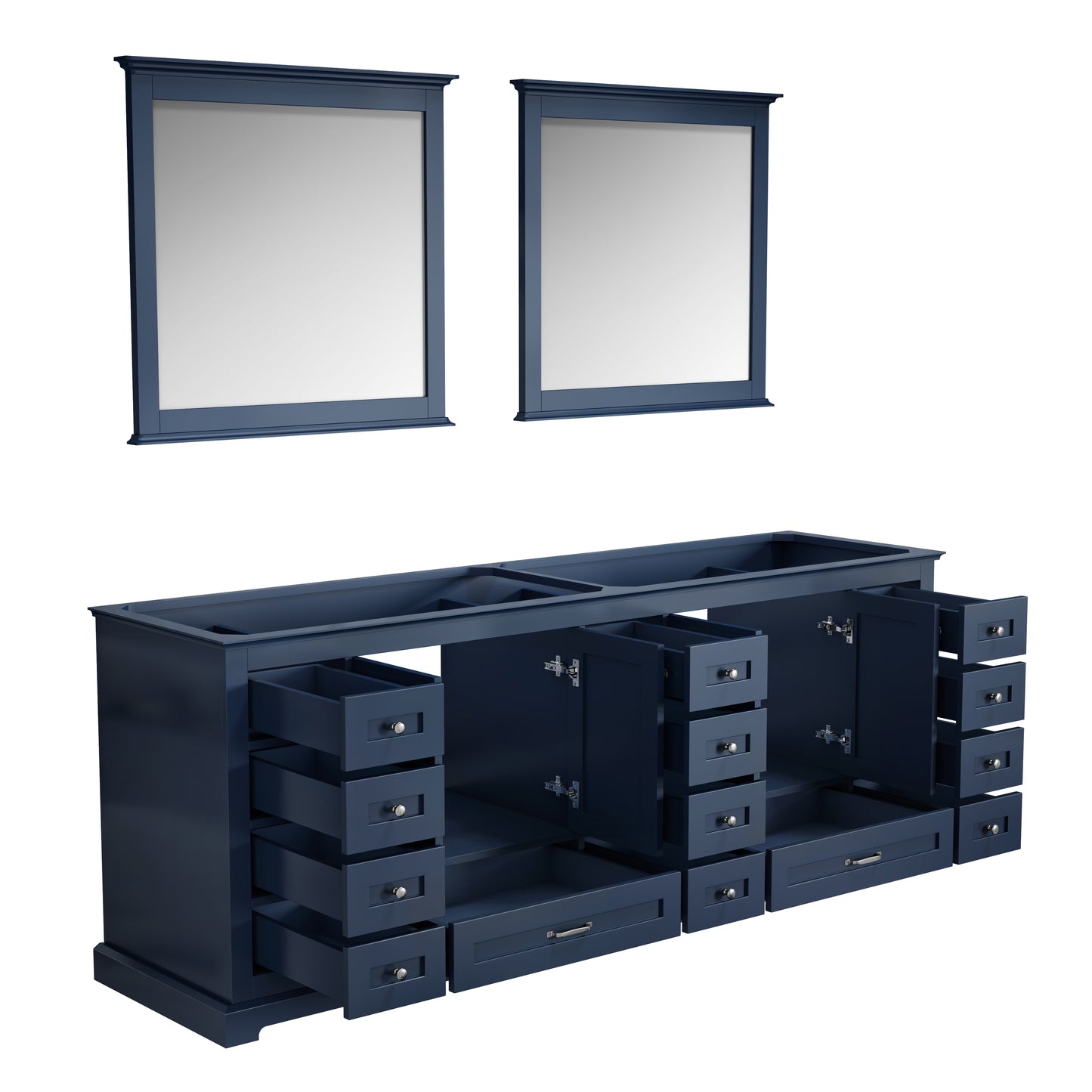 Dukes 84" Navy Blue Double Vanity, no Top and 34" Mirrors