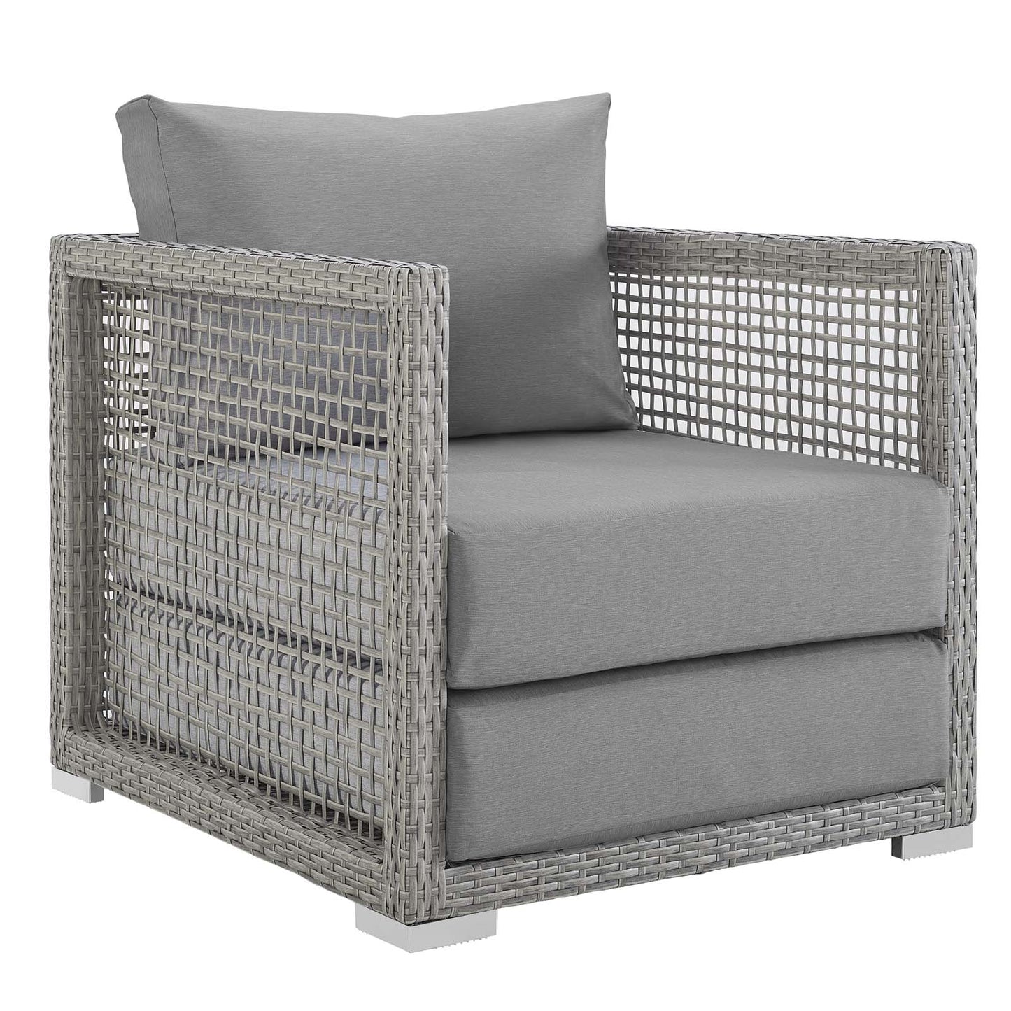 Modway Aura Outdoor Patio Wicker Rattan Side Table and Two Armchairs in Gray Gray