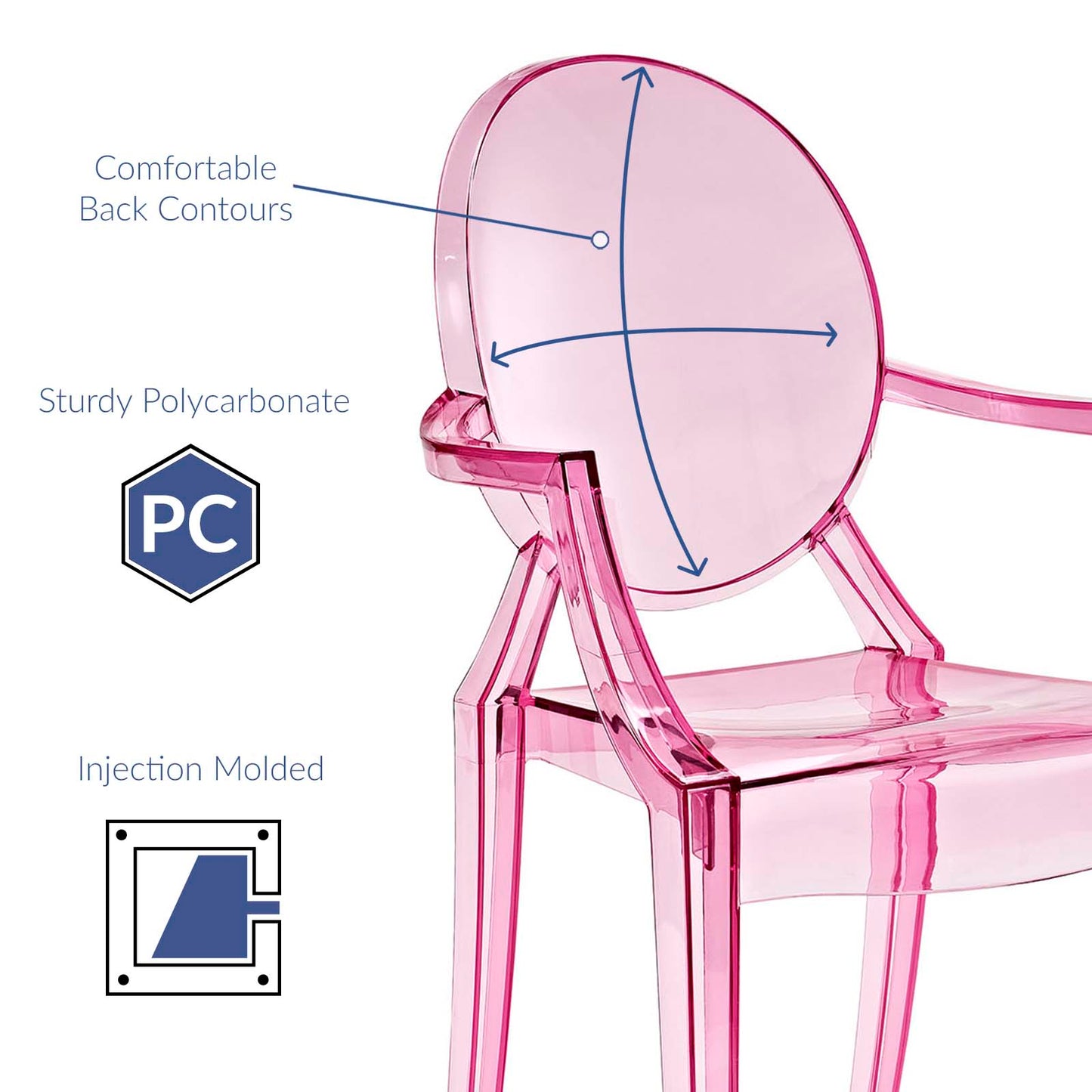 Modway Casper Modern Acrylic Stacking Kitchen and Dining Room Arm Chair in Pink - Fully Assembled