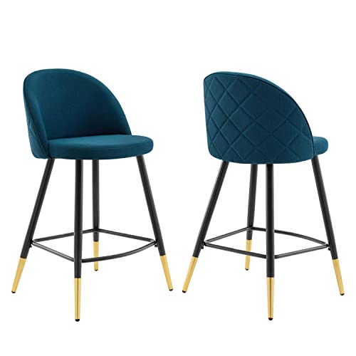 Modway Cordial Fabric Upholstered Dining Counter Stools in Azure - Set of 2