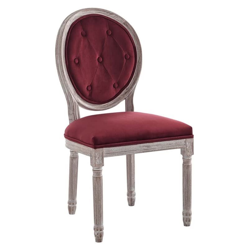 Modway Arise French Vintage Performance Velvet Dining Chair in Natural Maroon