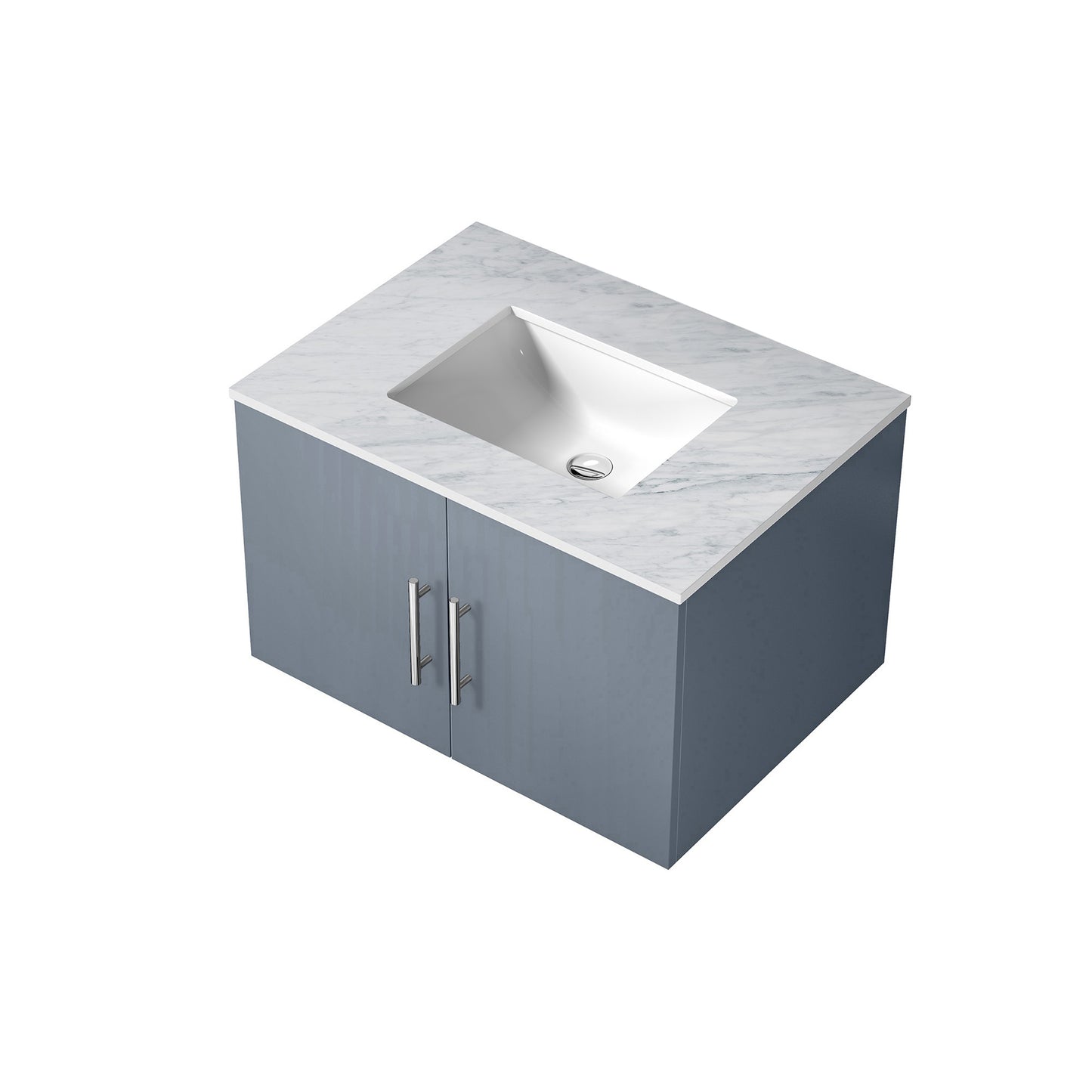 Geneva 30" Dark Grey Single Vanity, White Carrara Marble Top, White Square Sink and no Mirror