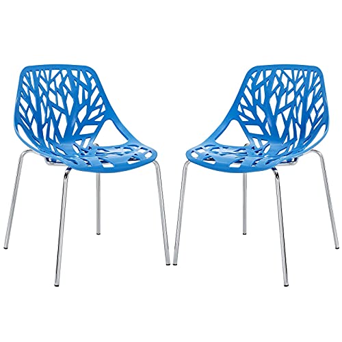 Modway Stencil Modern Stacking Two Kitchen and Dining Room Chairs in Blue