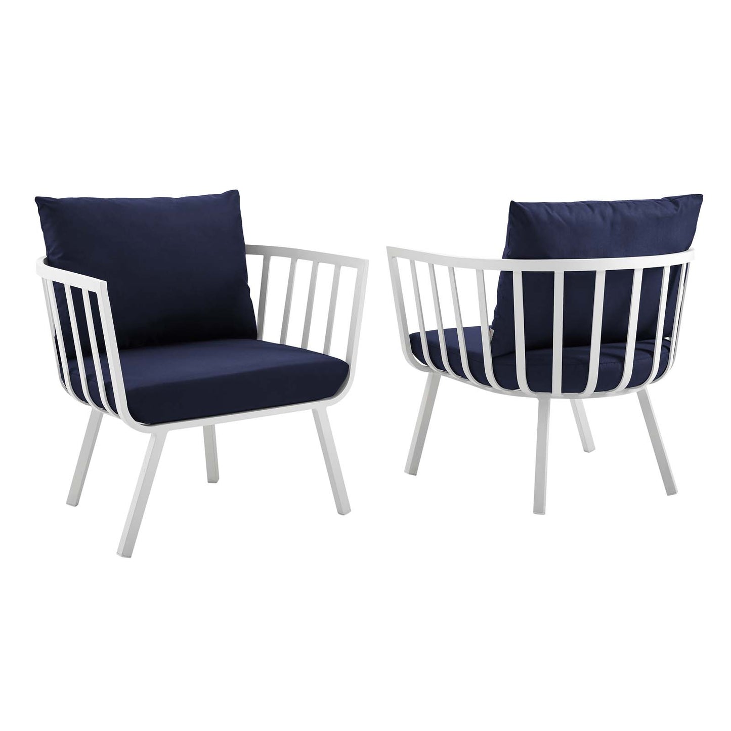 Modway Riverside Aluminum Patio Armchair in White and Navy (Set of 2)