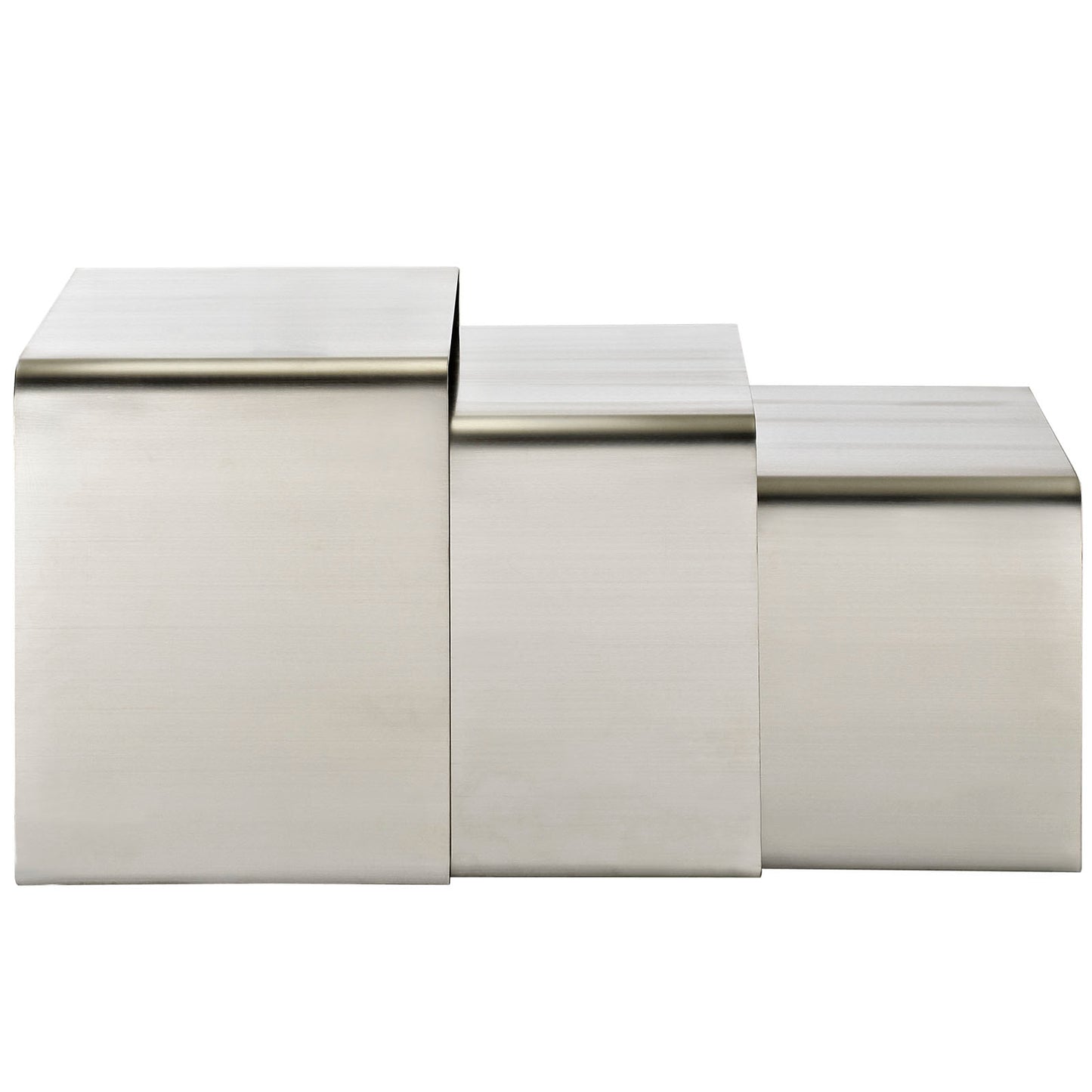 Modway Rush Brushed Stainless Steel Metal 3-Piece Side Nesting Table Set In Silver