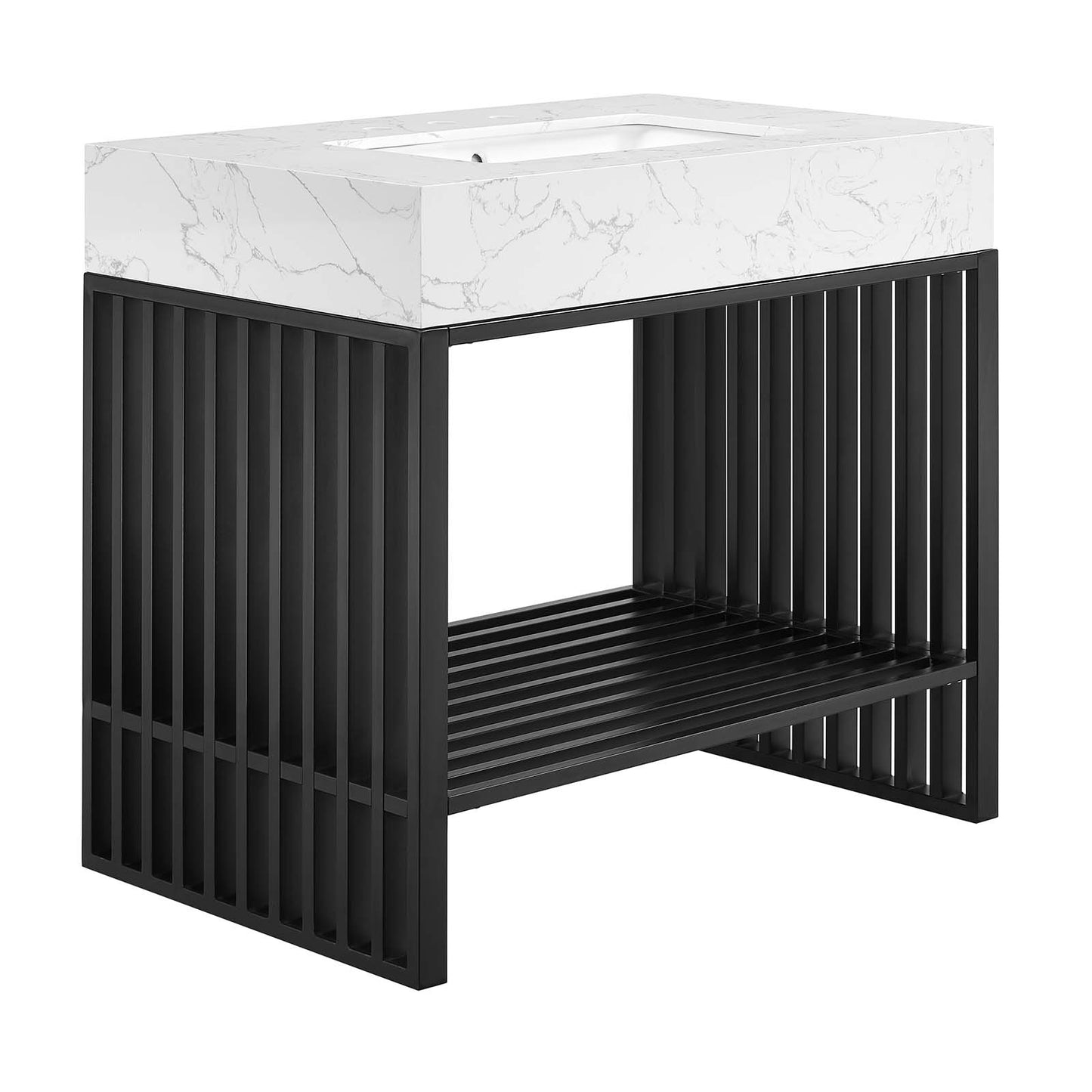 Modway Gridiron 36" Bathroom Vanity in White Black Cabinet