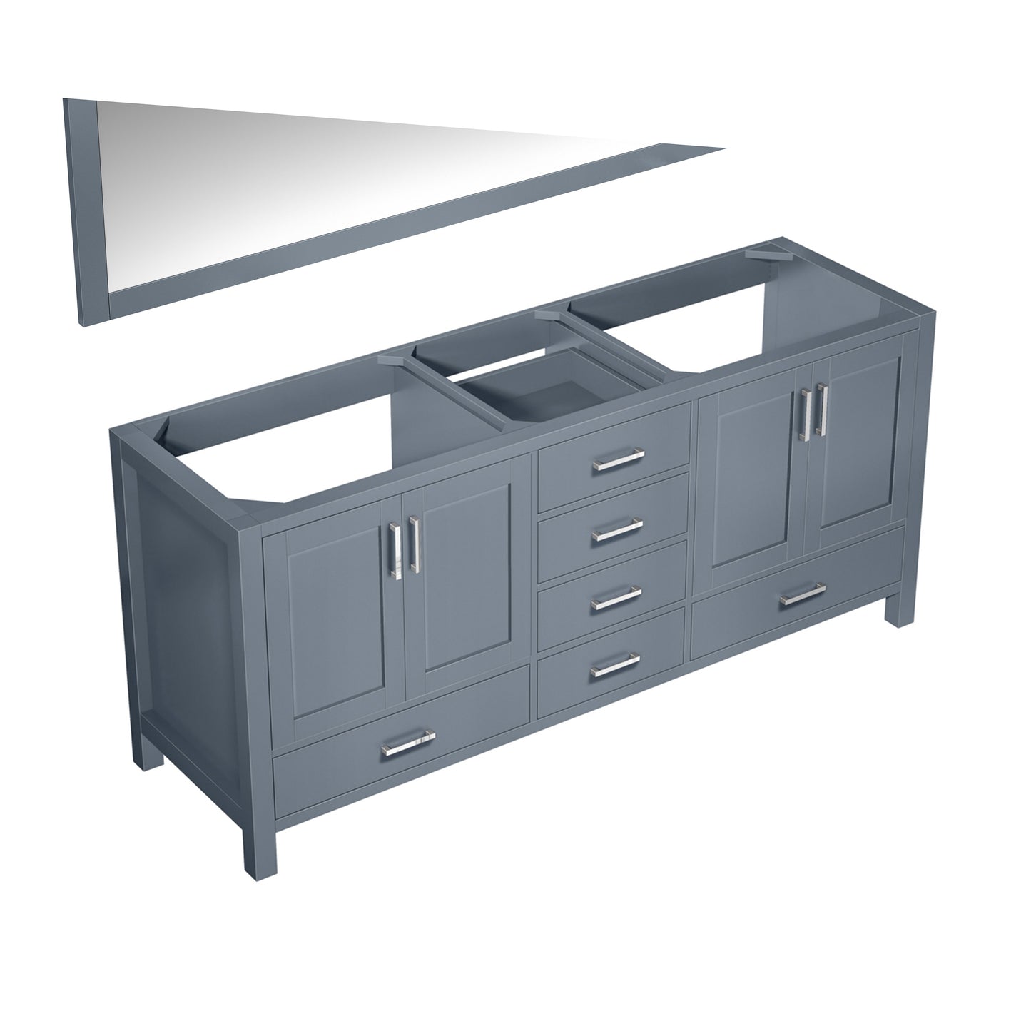 Jacques 72" Dark Grey Double Vanity, no Top and 70" Mirror