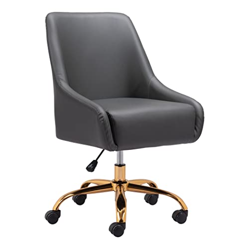Zuo Modern - Madelaine Office Chair Gray & Gold - Modern - Seating - Steel, Plywood, Foam, 100% Polyurethane - Indoor - 35.8in Height