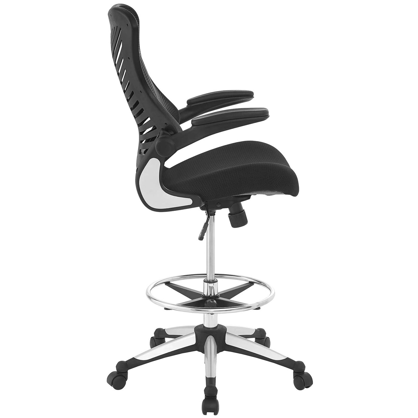 Modway Charge Drafting Chair - Reception Desk Chair - Drafting Stool with Flip-Up Arms in Black