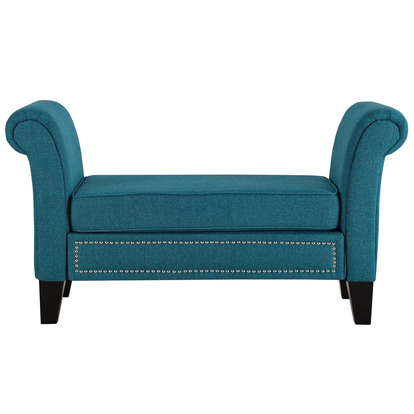 Modway Rendezvous Upholstered Bench in Teal with Rolled Arms and Nailhead Trim