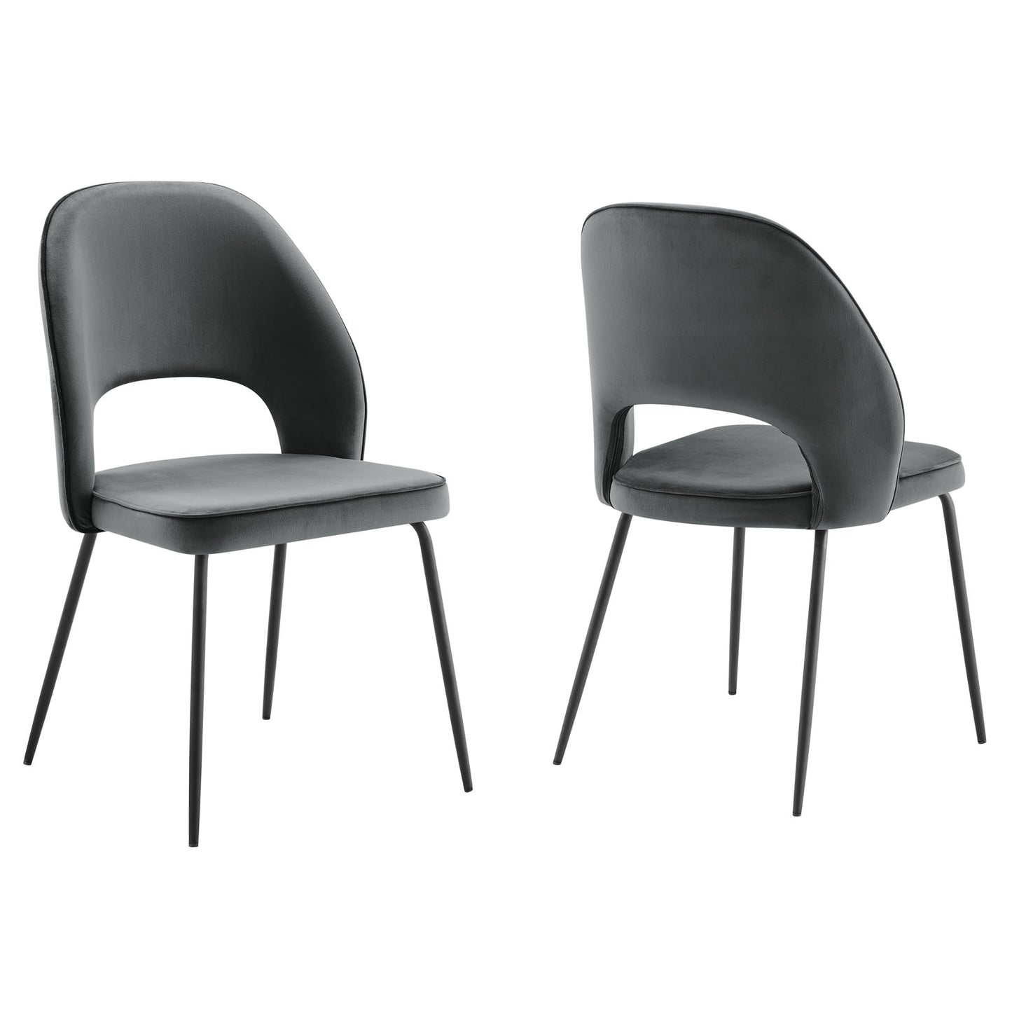 Modway Nico Performance Velvet Dining Chairs in Black Gray-Set of 2