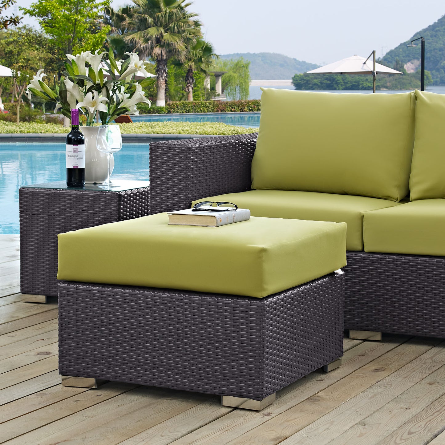 Modway Convene Wicker Rattan Outdoor Patio Sectional Seat with Cushions