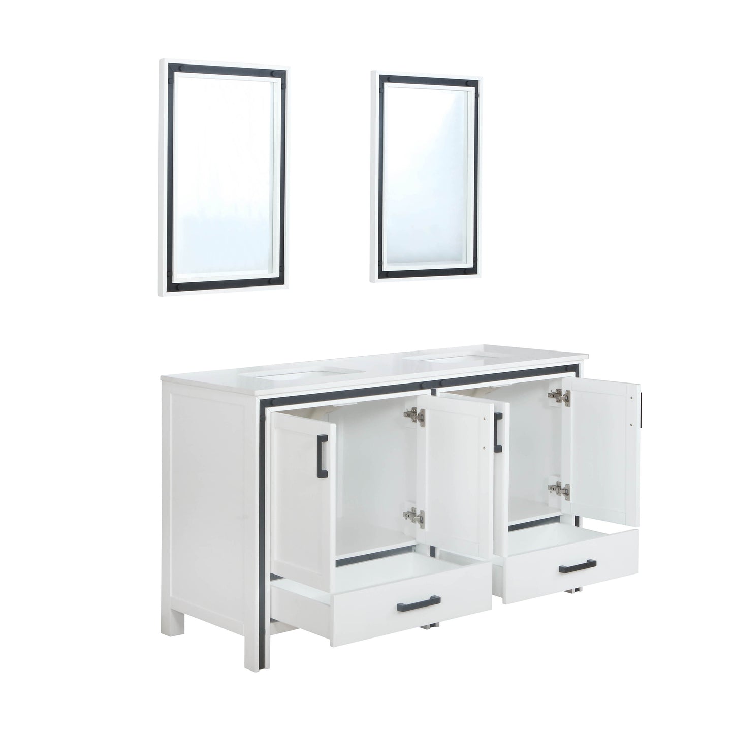 Ziva 60" White Double Vanity, Cultured Marble Top, White Square Sink and 22" Mirrors