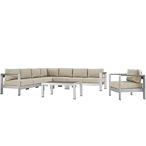 Modway Shore Aluminum Outdoor Patio Sectional Sofa Set