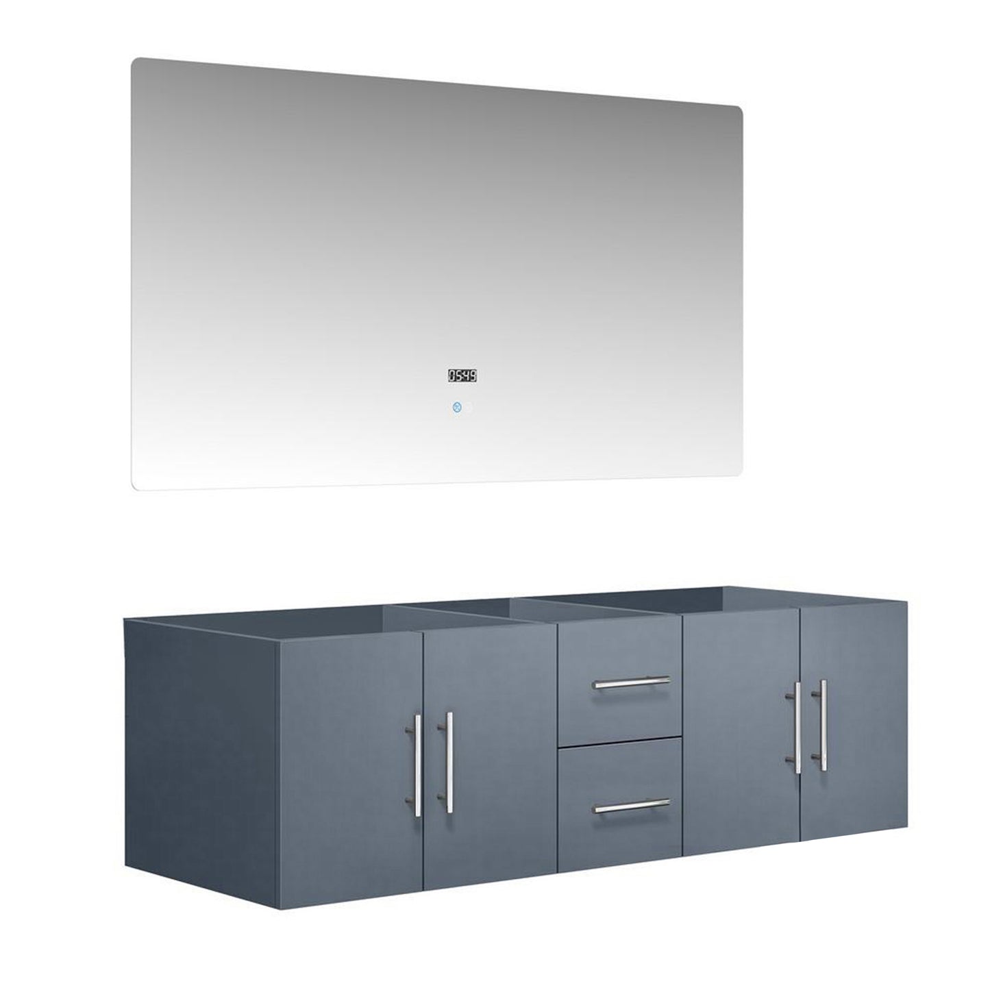 Geneva 60" Dark Grey Double Vanity, no Top and 60" LED Mirror