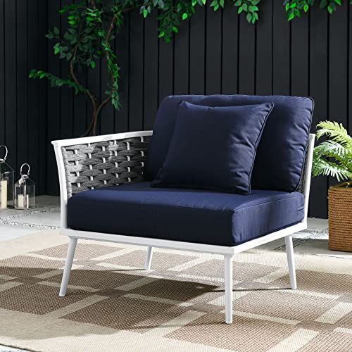 Modway EEI-5565-WHI-NAV Stance Outdoor Patio Aluminum Left-Facing White Navy Armchair, Blue