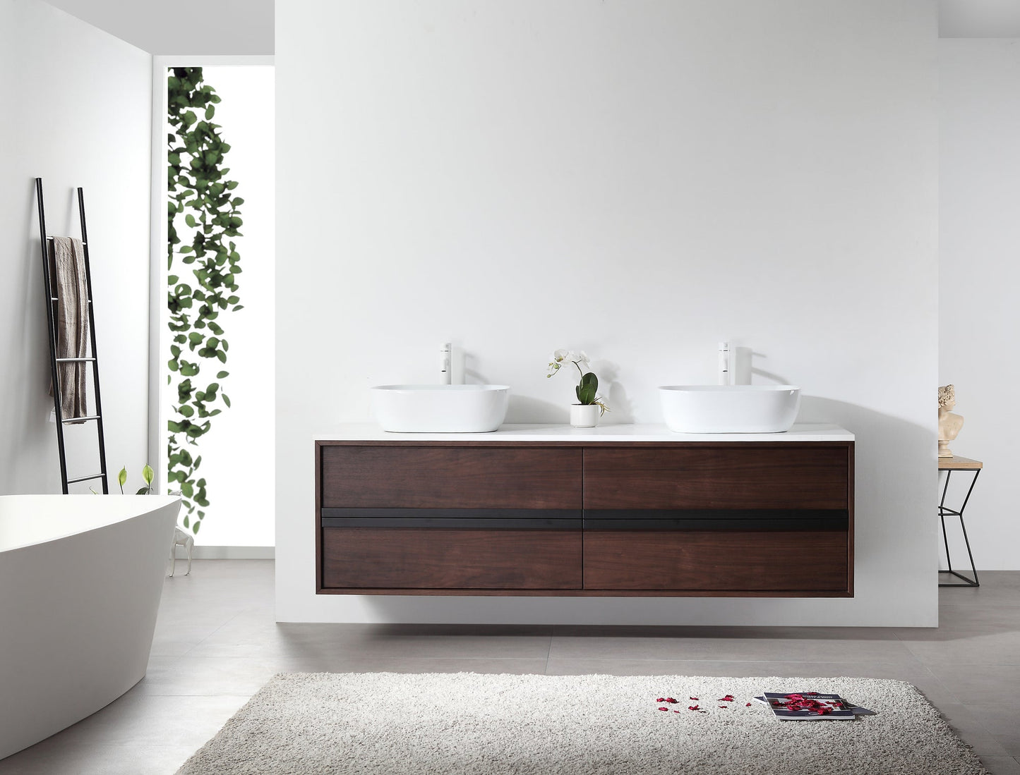 SINTRA 72” DARK WALNUT OAK WALL MOUNT MODERN BATHROOM VANITY