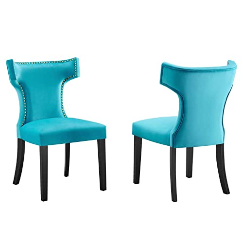 Modway Curve Performance Velvet Set of 2 Dining Chairs with Blue EEI-5008-BLU