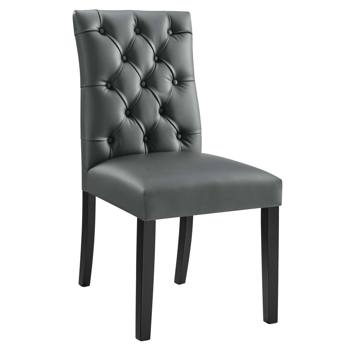 Modway Duchess Modern Tufted Button Faux Leather Upholstered Parsons Two Dining Chairs in Gray