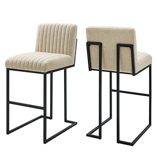 Modway Indulge Channel Tufted Fabric Bar Stools in Beige