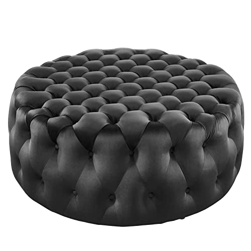 Modway Amour Tufted Button Velvet Large Round Ottoman with Black EEI-5469-BLK