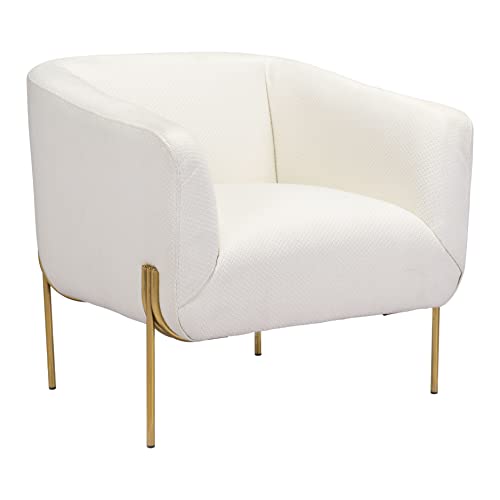 Zuo Modern - Micaela Arm Chair Ivory & Gold - Modern - Seating - Steel, Foam, 100% Polyester - Indoor - 28.7in Height