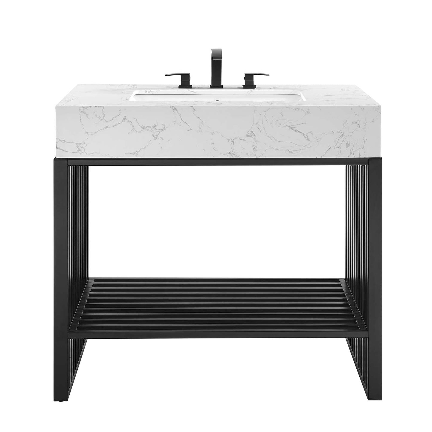 Modway Gridiron 36" Bathroom Vanity in White Black Cabinet