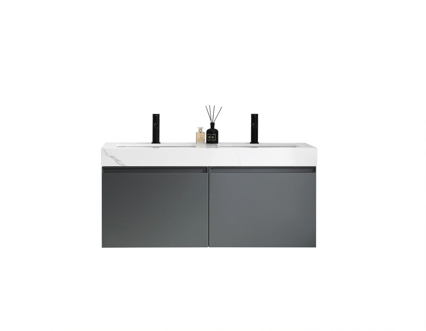 MANAROLA 48” DARK GRAY WITH THICK QUARTZ WALL MOUNT MODERN BATHROOM VANITY