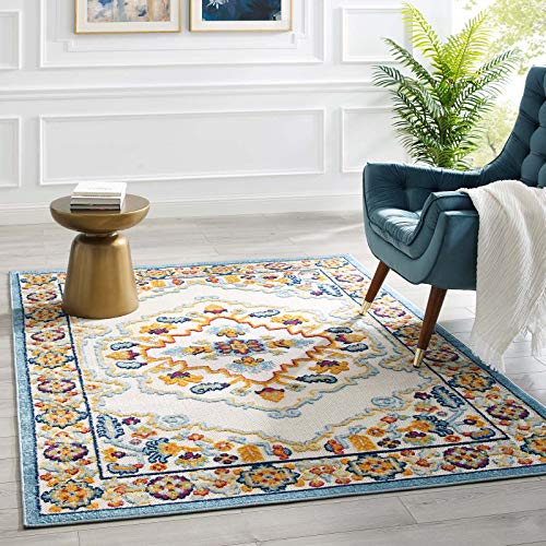 Modway Reflect Distressed Vintage Floral Persian Medallion Indoor and Outdoor Area Rug ft x 8