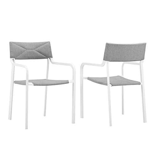 Modway Raleigh Stackable Patio Dining Armchair in White and Gray (Set of 2)