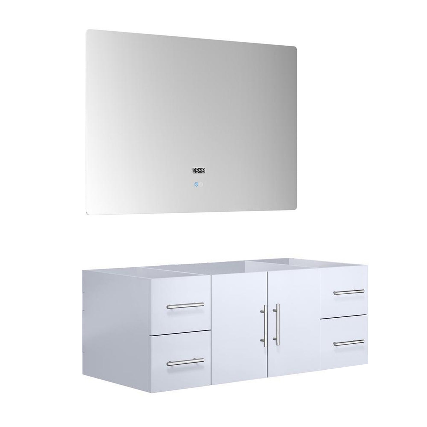 Geneva 48" Glossy White Single Vanity, no Top and 48" LED Mirror