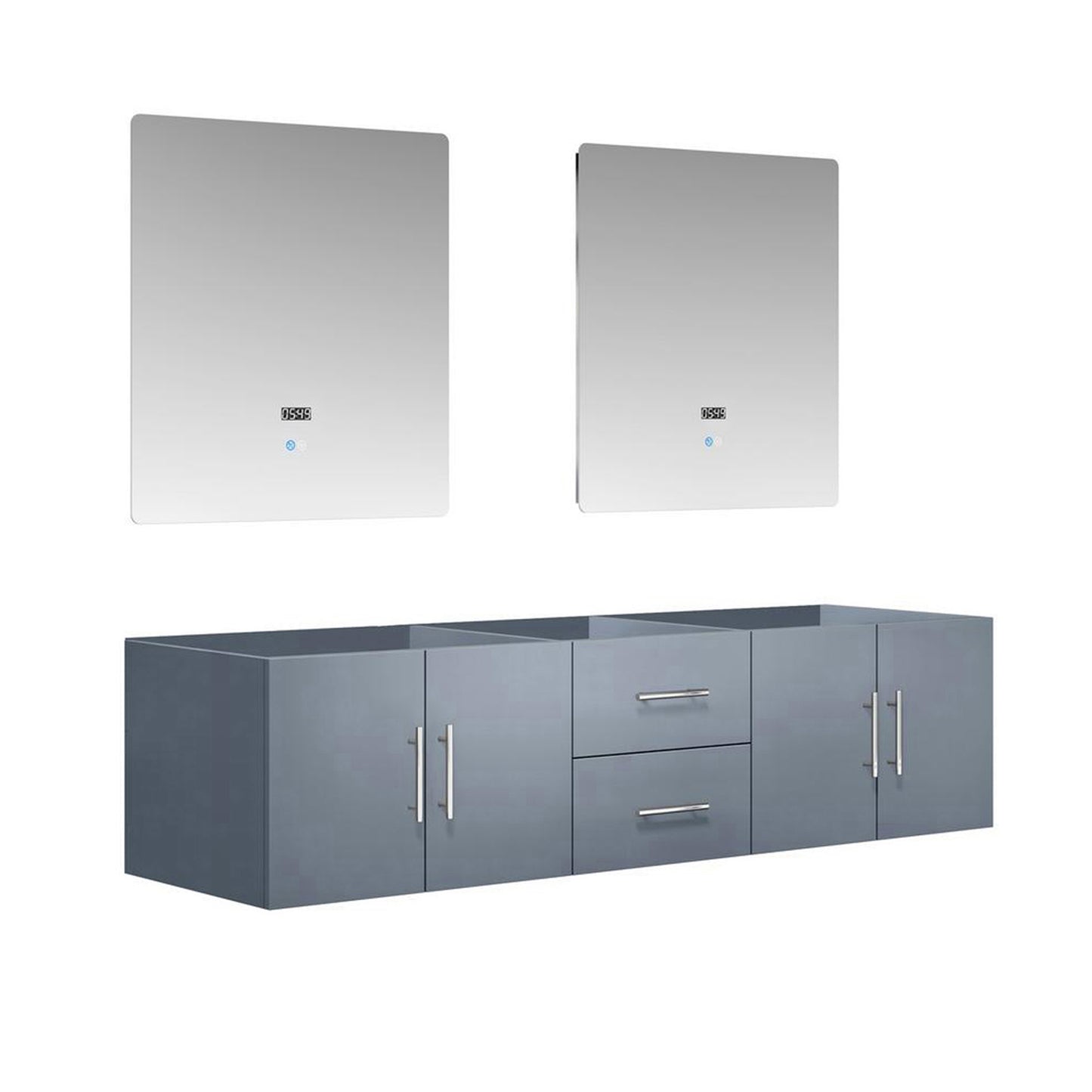 Geneva 72" Dark Grey Double Vanity, no Top and 30" LED Mirrors