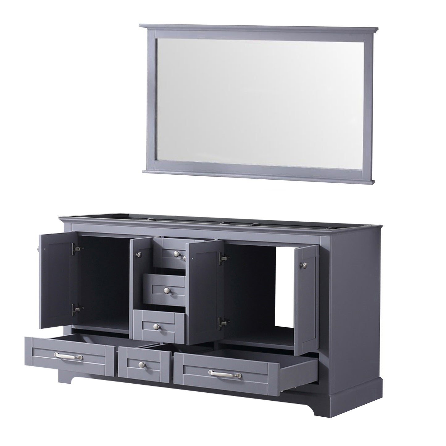 Dukes 60" Dark Grey Double Vanity, no Top and 58" Mirror