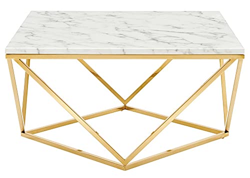 Modway Vertex Geometric Artificial Marble Coffee Table in Gold White